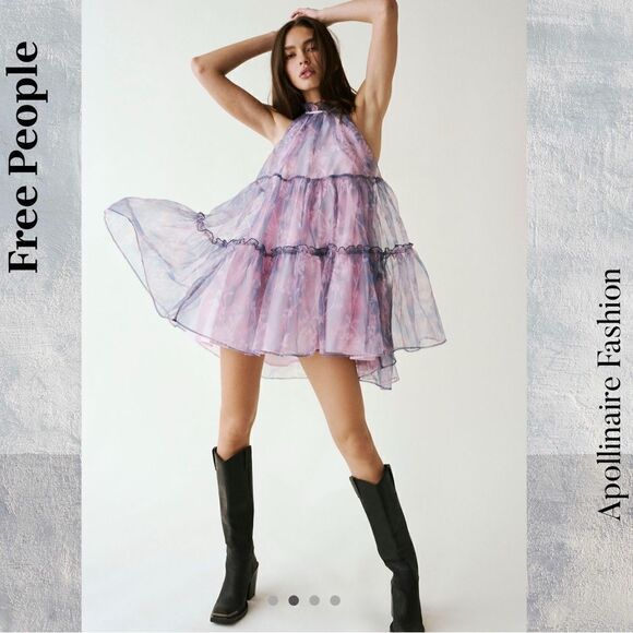 FREE PEOPLE SWEET SERENADE MINI DRESS IN BLUEBELL COMBO MEDIUM NWT - Picture 3 of 11